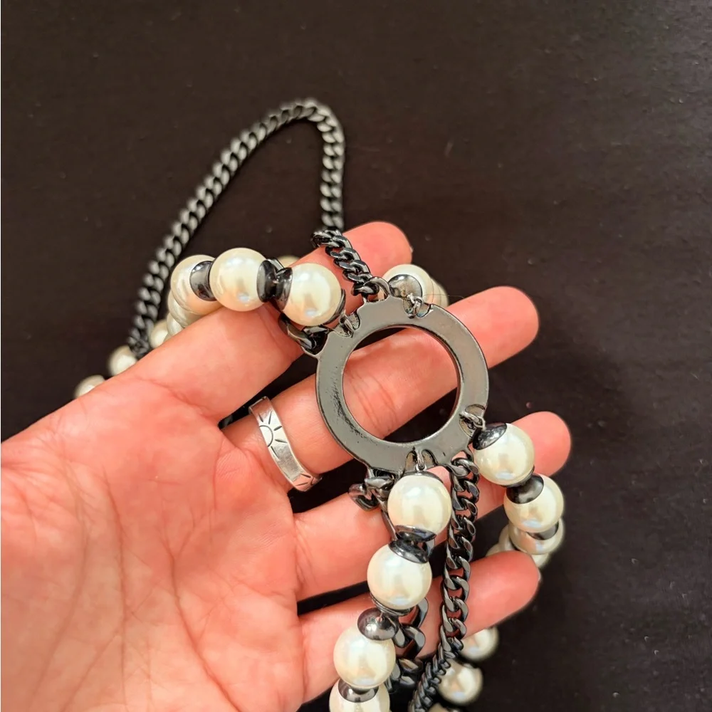 ZARA Pearl Chain Waist Belt Black & White Statement Belt